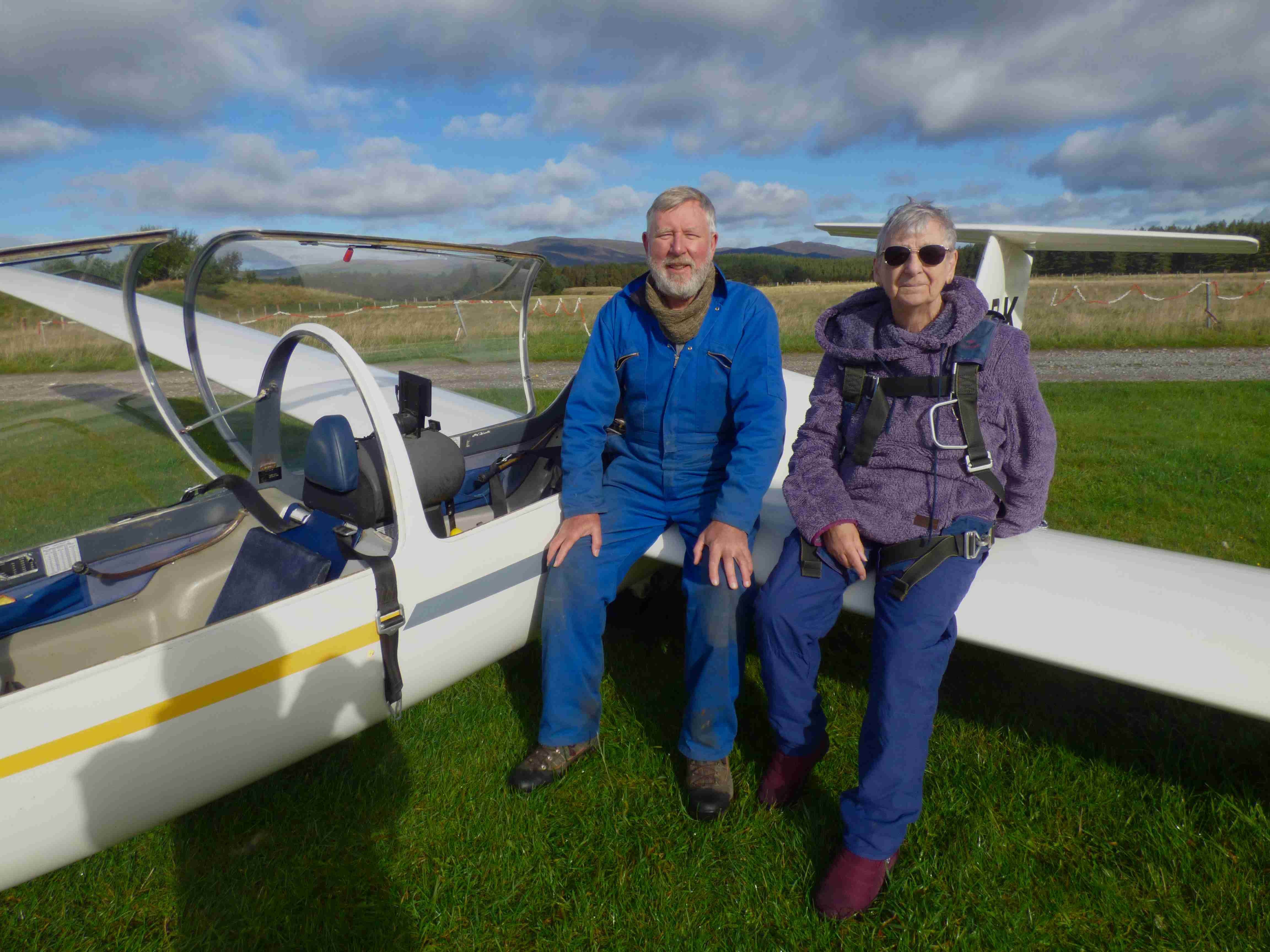 Morven and Bob on glider wing 